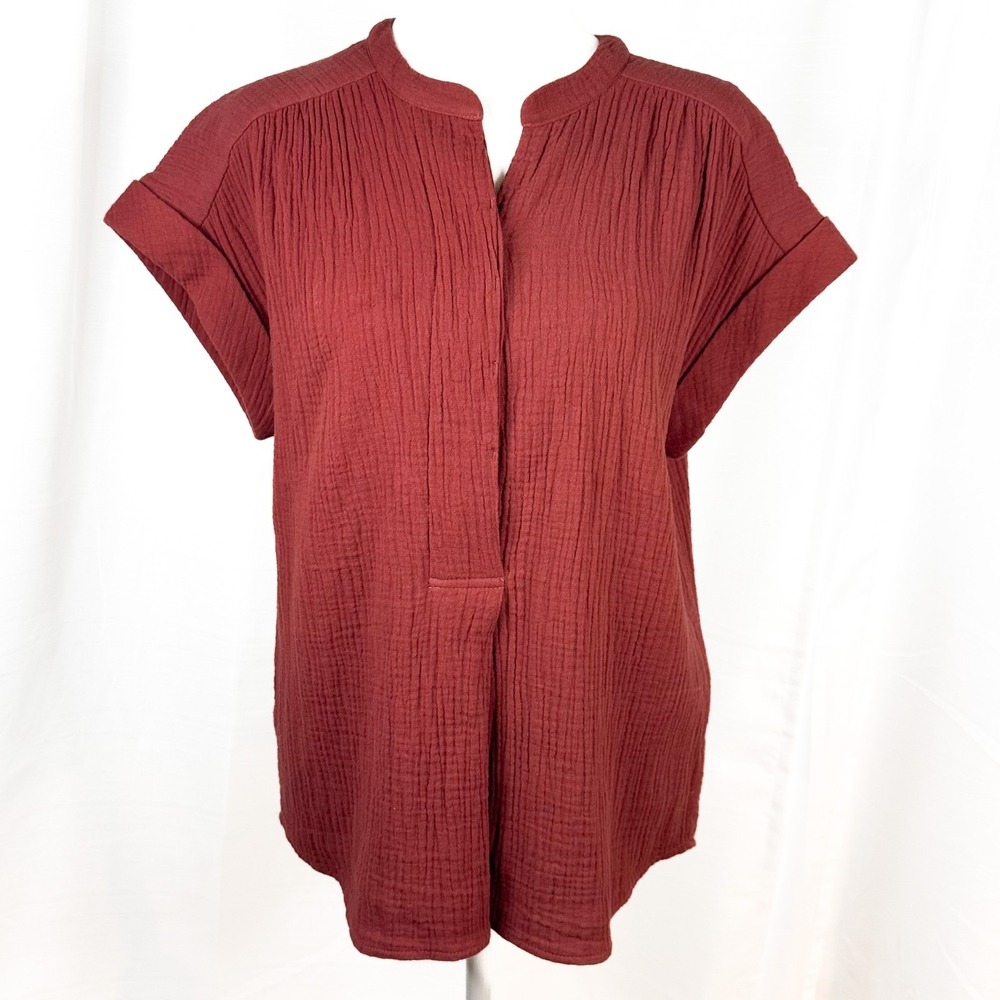 Anthropologie See U Soon Shirt Womens M Rust Cotton Gauze Pleated Boho Top